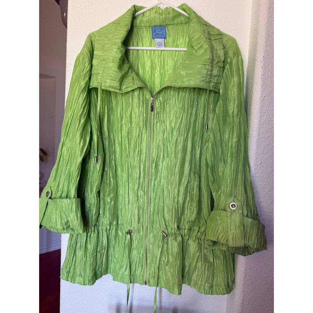 Lara Lane Woman Lime Green Crinkle Zip Up Jacket Plus Size 22W